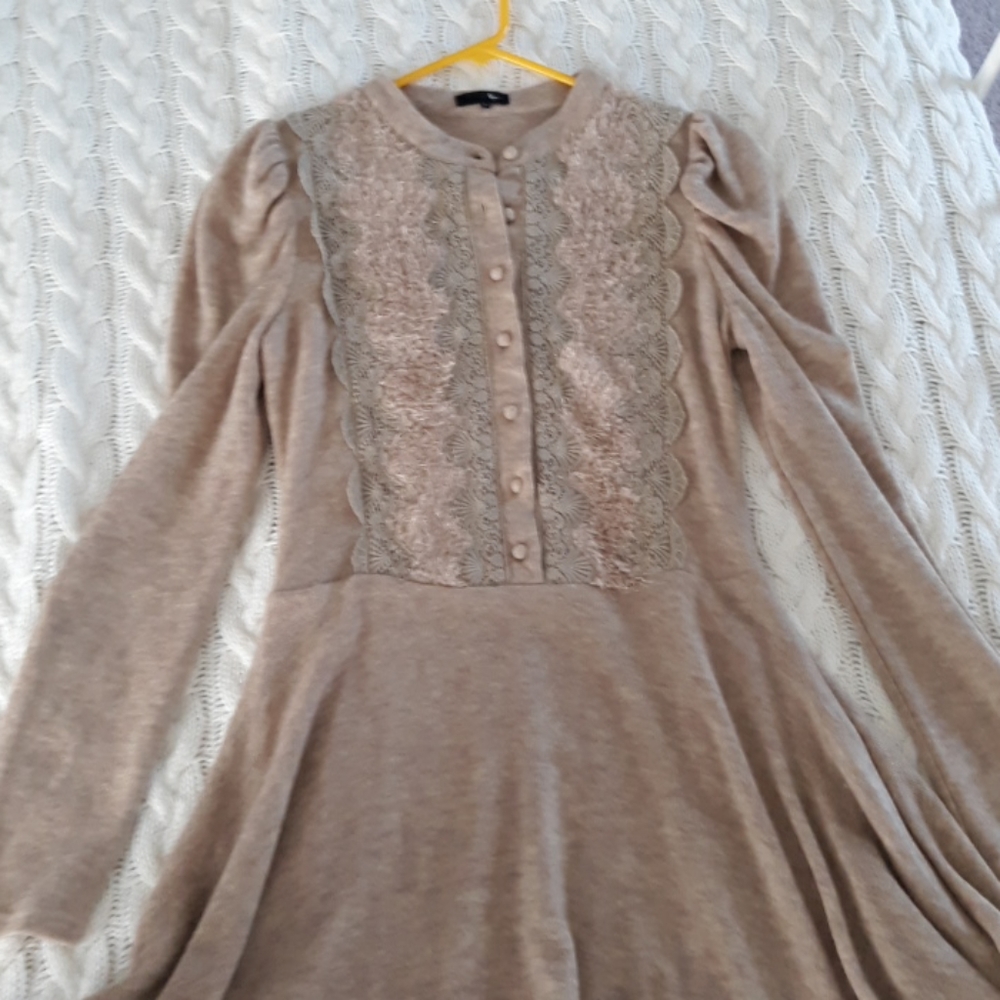 Cozy Tan RYU Long-Sleeved A-Line Dress